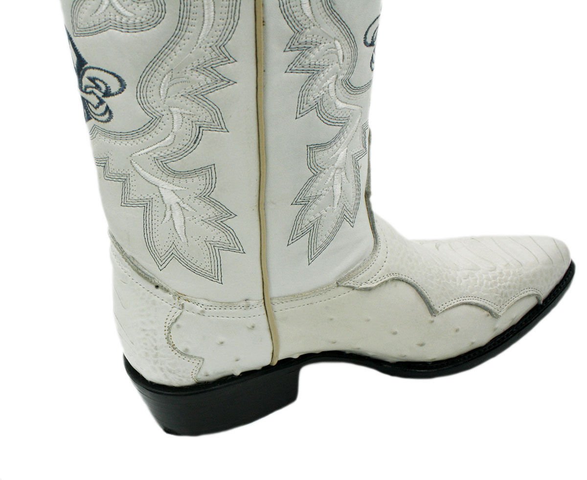 Men Genuine Cowhide Ostrich and Crocodile Print Leather J Toe Cowboy Boots