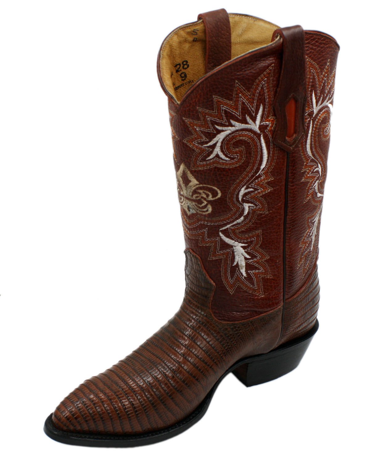 Men Genuine Cowhide Leather Lizard Print J Toe Cowboy Boots