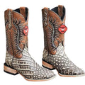 Dona Michi Men's Genuine Cowhide Coco Belly Print Leather Square Toe Boots Handcrafted