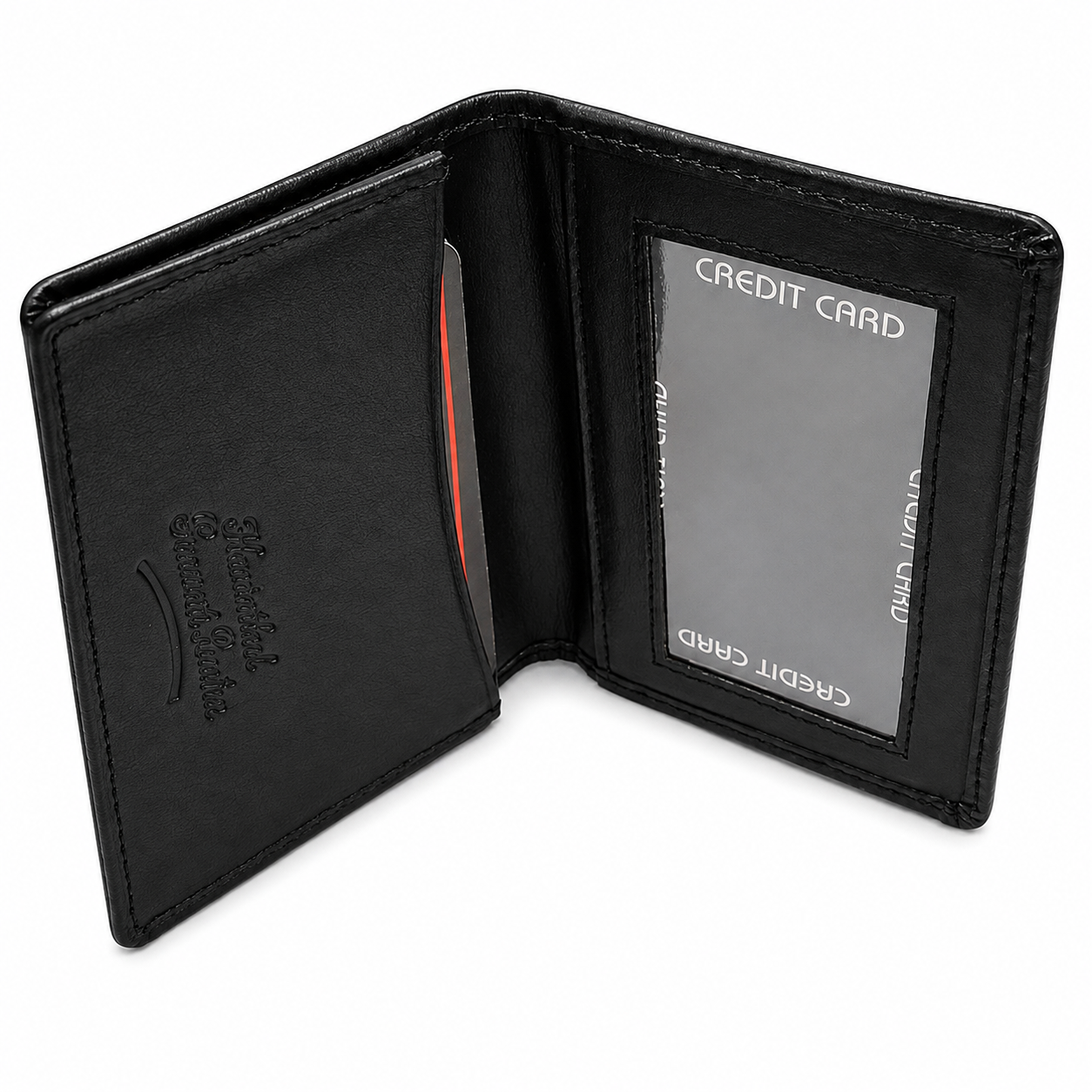 Men’s Genuine Leather Slim Wallet – Black Card Holder with ID Window & Coin Pocket