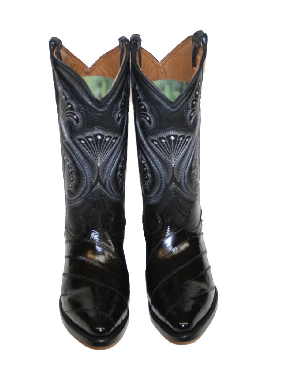 Men Genuine EEL Skin Cowboy Western j Toe Leather Boots