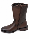 Men’s Genuine Leather Brown Cowboy Boots Square Toe Western Side Zip Boots