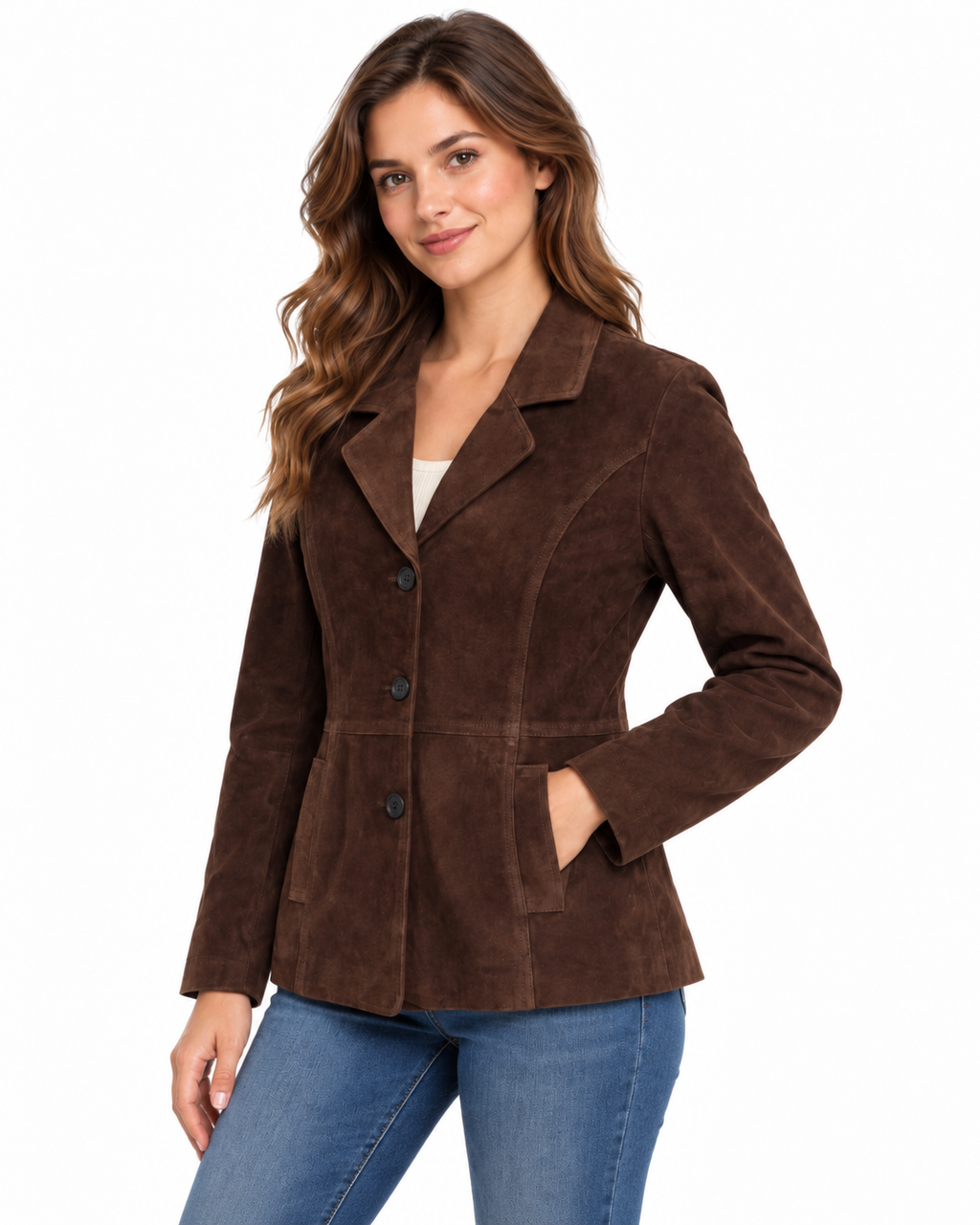 Women’s Genuine Suede Leather Jacket – Dark Brown Soft Leather Blazer