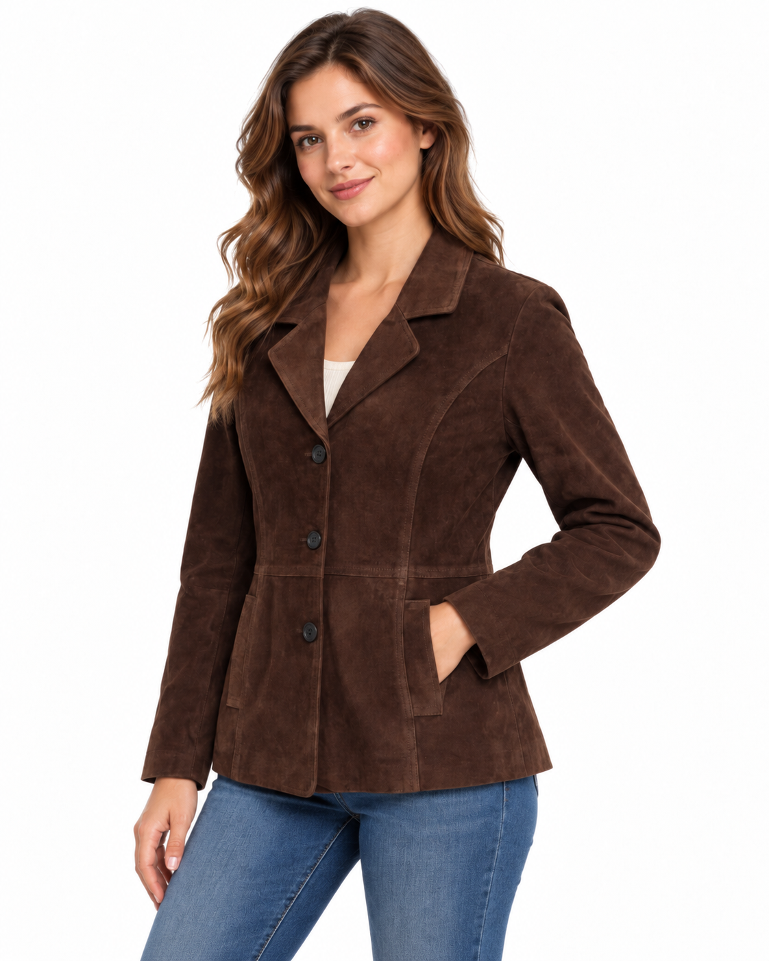 Women’s Genuine Suede Leather Jacket – Dark Brown Soft Leather Blazer