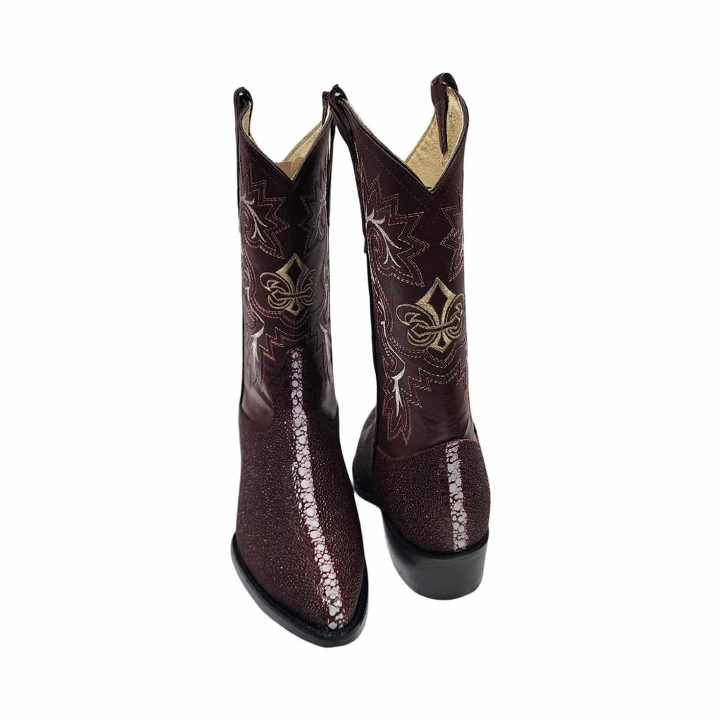 Dona Michi Men's Western Cowboy Exotic Stingray Print Leather Pointy Toe Boots Bota Vaquera Mantarraya Rodeo Puntal