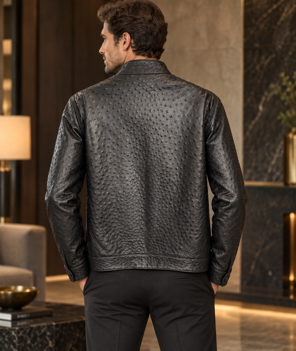 100% Genuine Full-Quill Ostrich Leather Jacket — Not Embossed