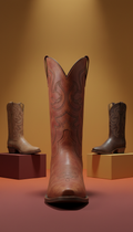 Tall Leather Cowboy Boot with Stacked Heel