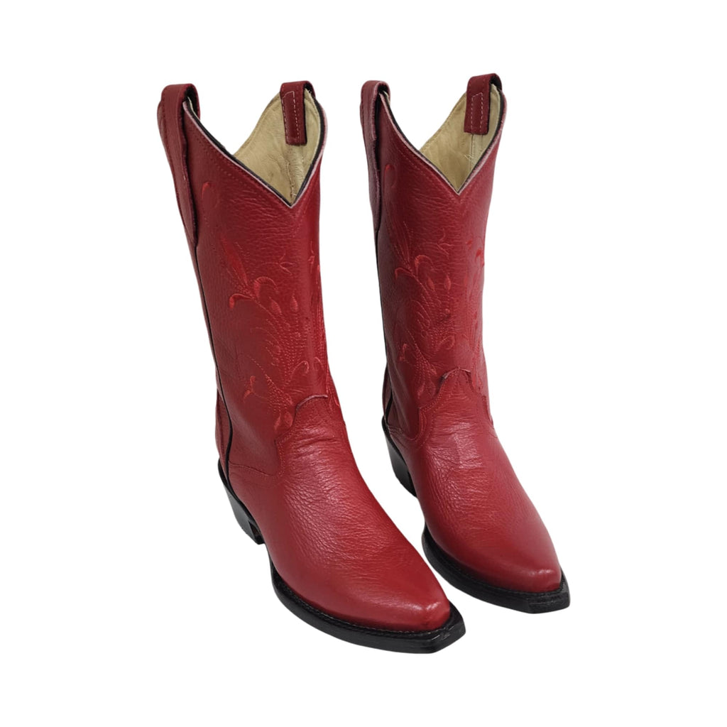 Dona Michi Women's Western Cowgirl White and Red Pointy Toe Boots Genuine Leather Dama Puntal