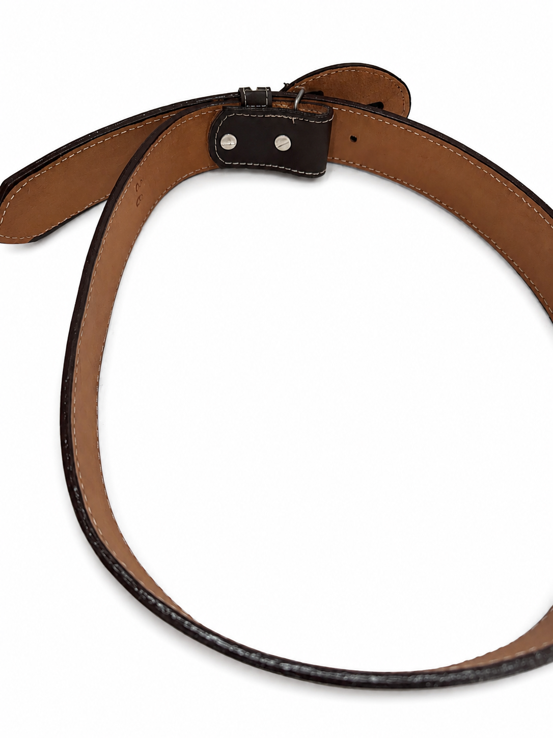 Men’s Brown Leather Belt – Classic Stitched Western Dress Belt with Silver-Tone Hardware