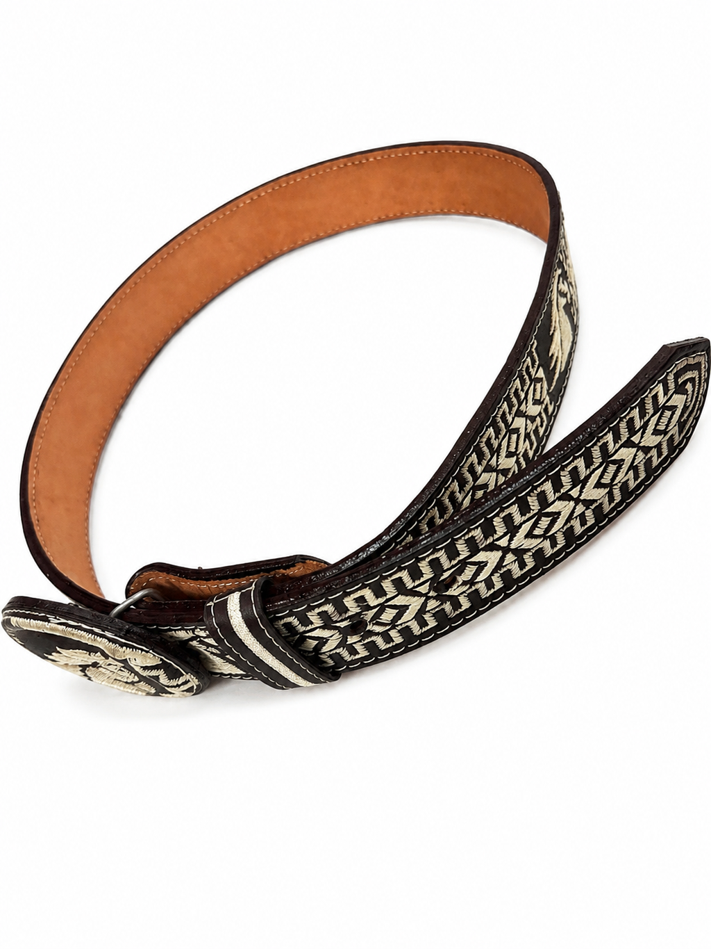 Men’s Brown Leather Belt – Classic Stitched Western Dress Belt with Silver-Tone Hardware