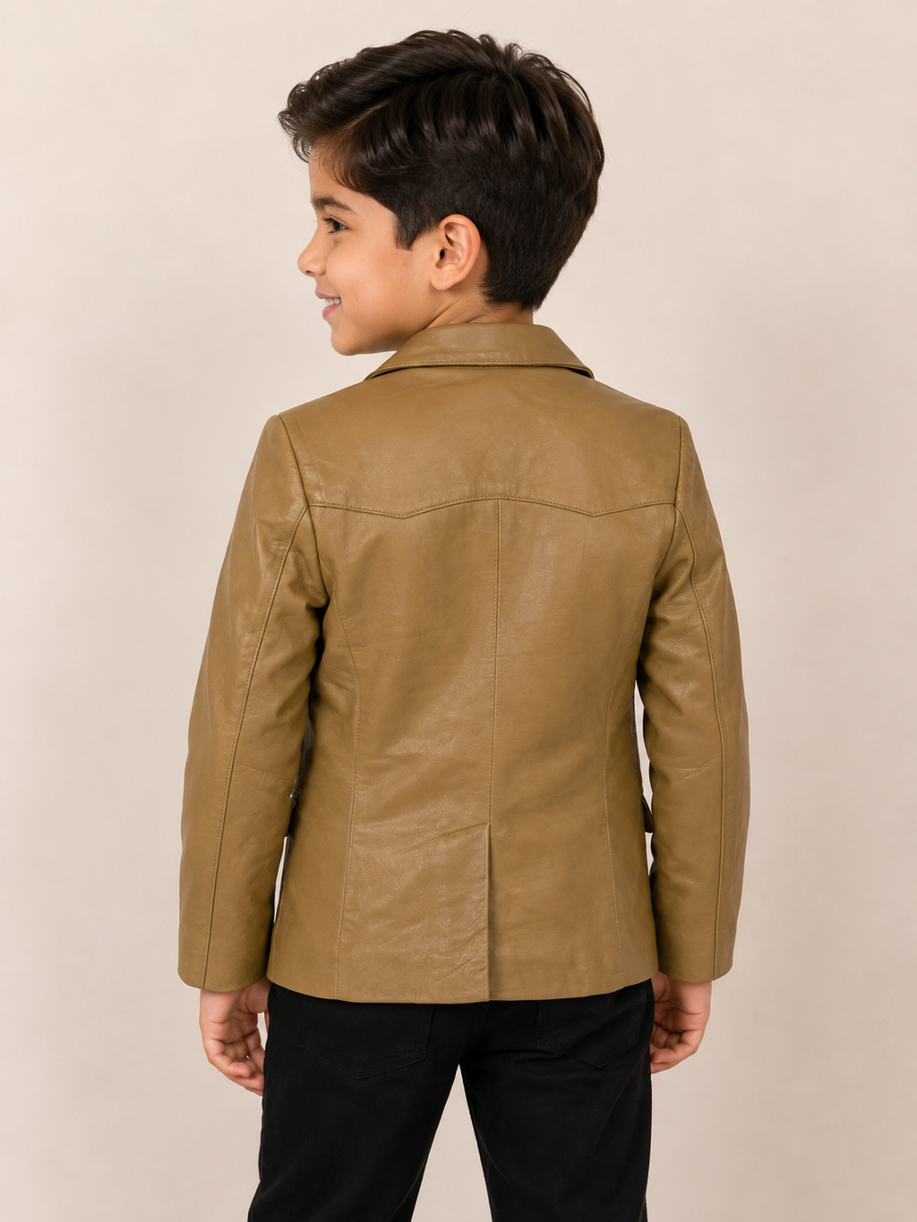 Kids Genuine Lambskin Leather Blazer – Tan/Camel