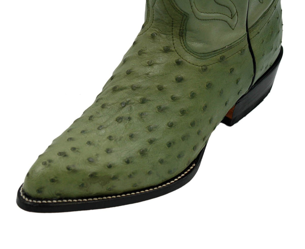Men's Genuine Wild West Real Ostrich Leather Western Cowboy Boots_Green_8.5