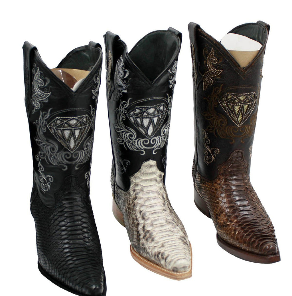 Dona Michi Men's Snip Toe Genuine Python Skin Leather Cowboy Western Boots_Black_11.5