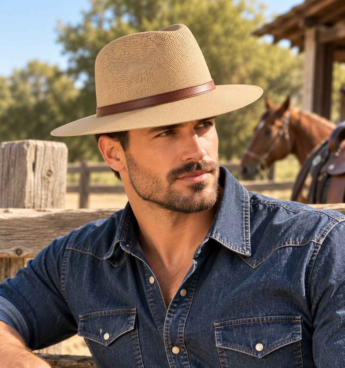 Men’s Wide Brim Woven Fedora Hat – Lightweight Western Rancher Style