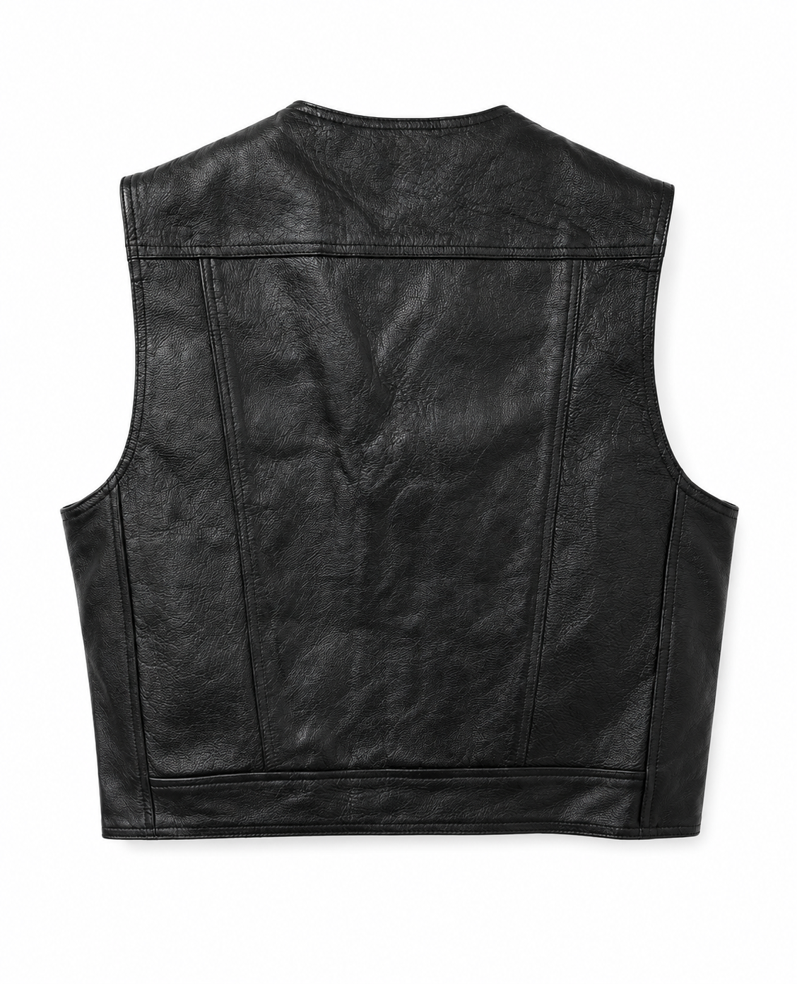 Men's Genuine Soft Cowhide Leather Buttons Closure Western/Biker Vest Black