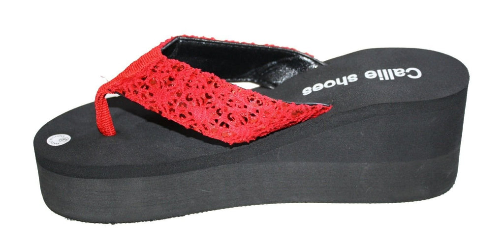 Dona Michi Leather Womens LA BEUATY Sequin Platform Thong Flip Flops Wedge Sandal : Heel 2.6" Apporx