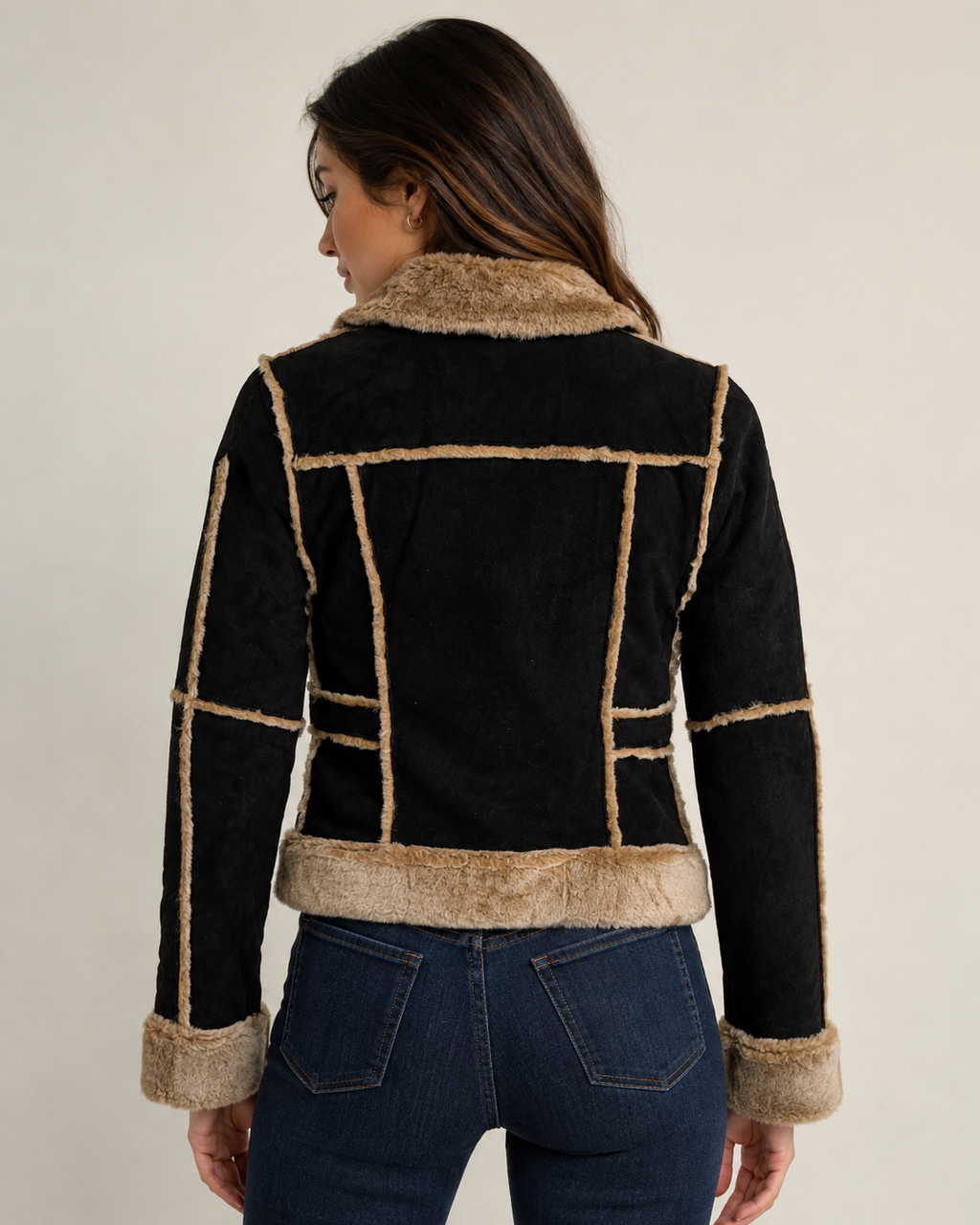 Women’s Black Suede Leather Faux Fur Jacket – Size Small