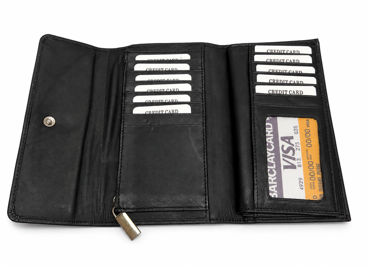 Women’s Genuine Leather Black Long Wallet