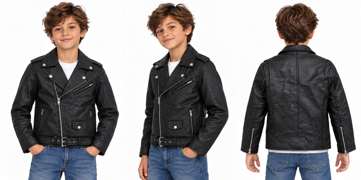 Black Genuine Leather Biker Jacket with Asymmetrical Zip, Belt, and Multiple Pockets