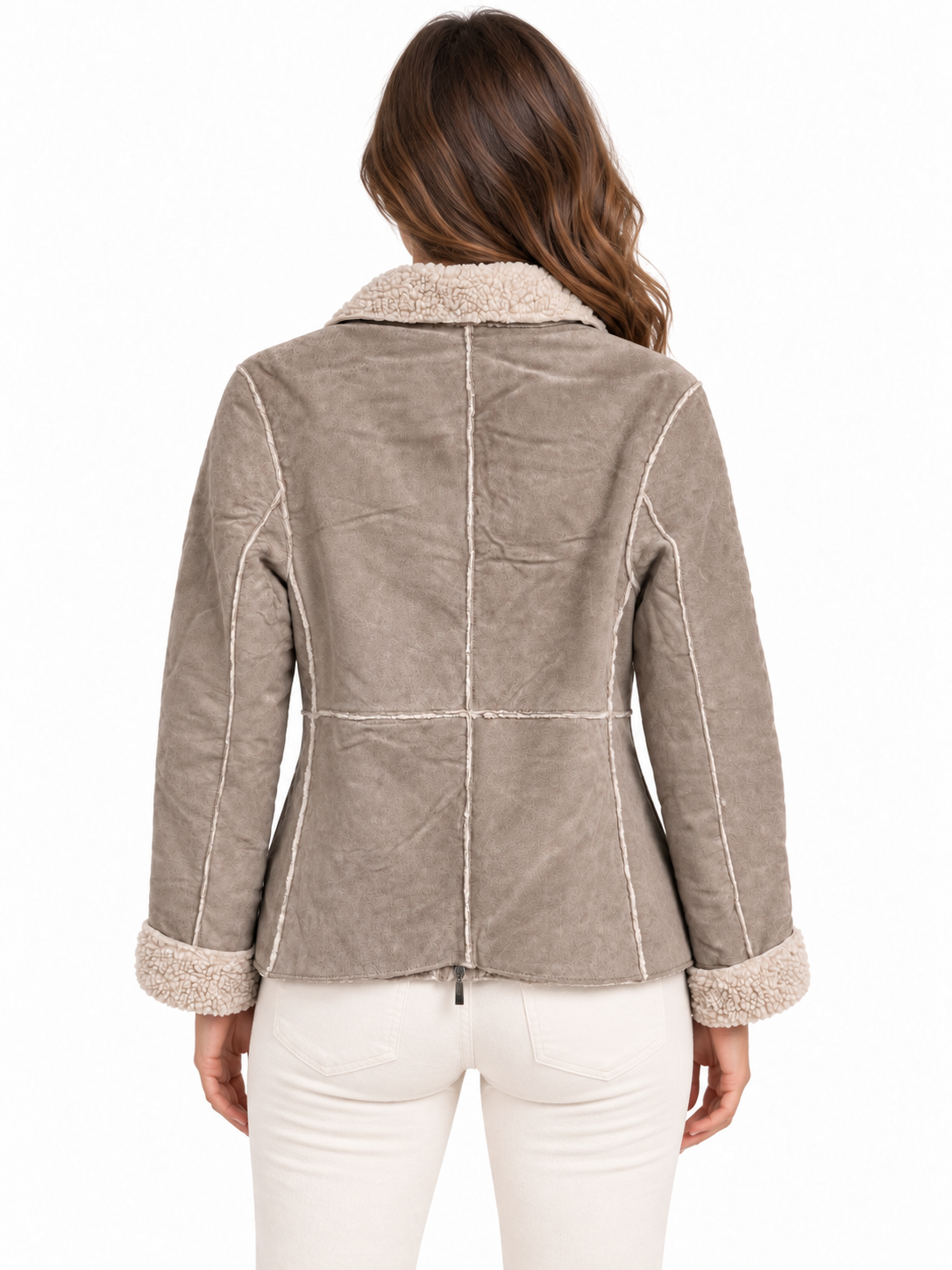 Women’s Genuine Suede Leather Jacket with Faux-Shearling Lining – Full-Zip Warm Winter Coat