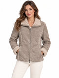 Women’s Genuine Suede Leather Jacket with Faux-Shearling Lining – Full-Zip Warm Winter Coat