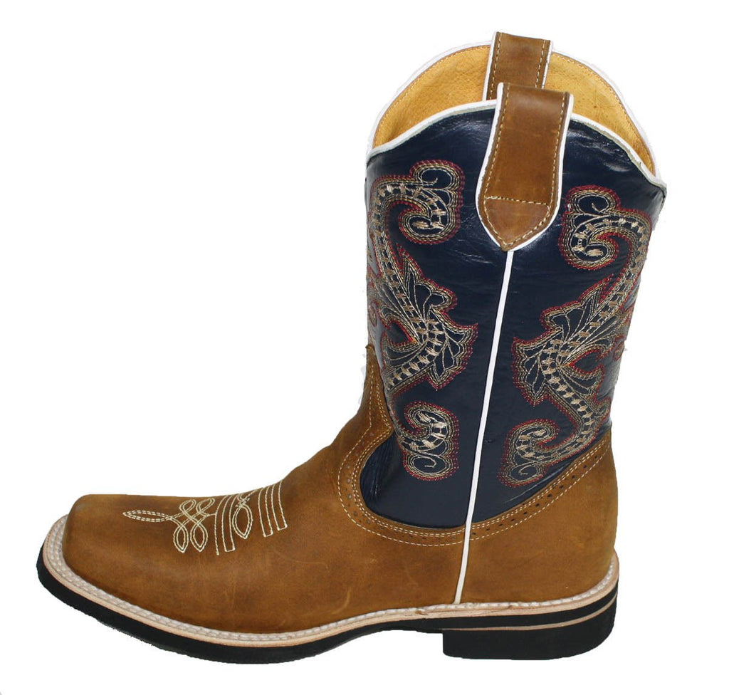 Men Cowboy Genuine Cow Hide Leather Square Toe Boots