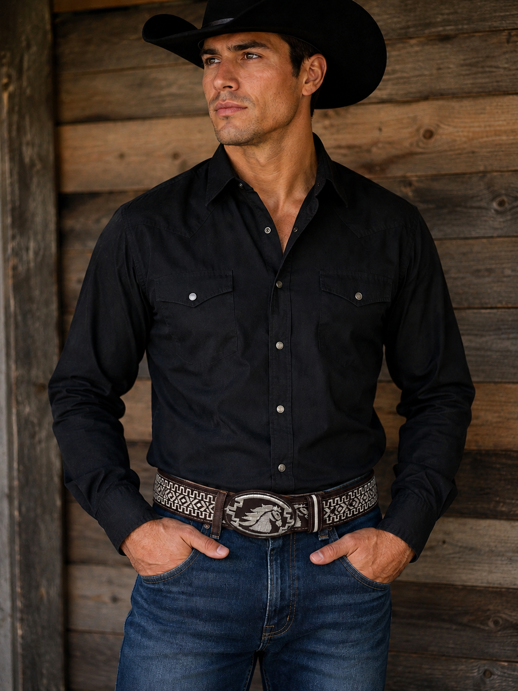 Men’s Brown Leather Belt – Classic Stitched Western Dress Belt with Silver-Tone Hardware
