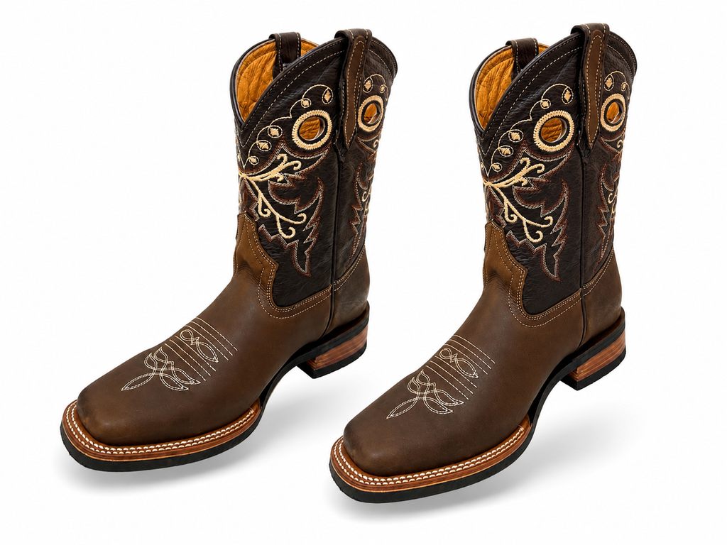 Men’s Handcrafted Genuine Cowhide Leather Rodeo Western Cowboy Boots – Brown