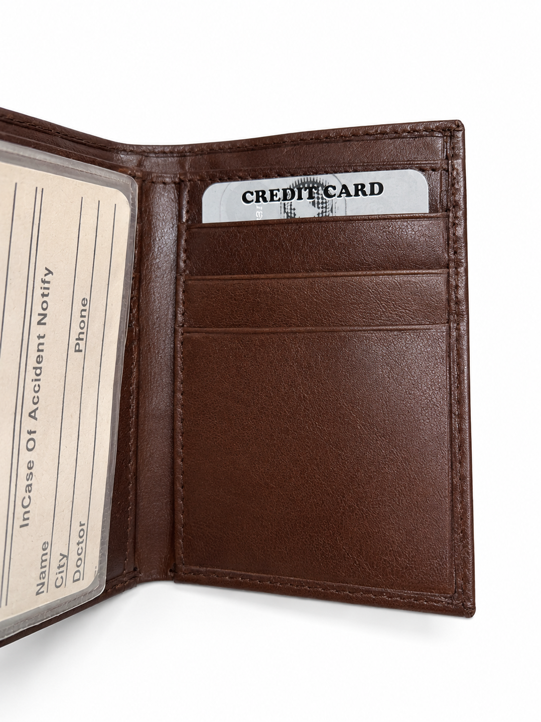 Men’s Genuine Leather Brown Bifold Wallet with ID Window & Card Slots