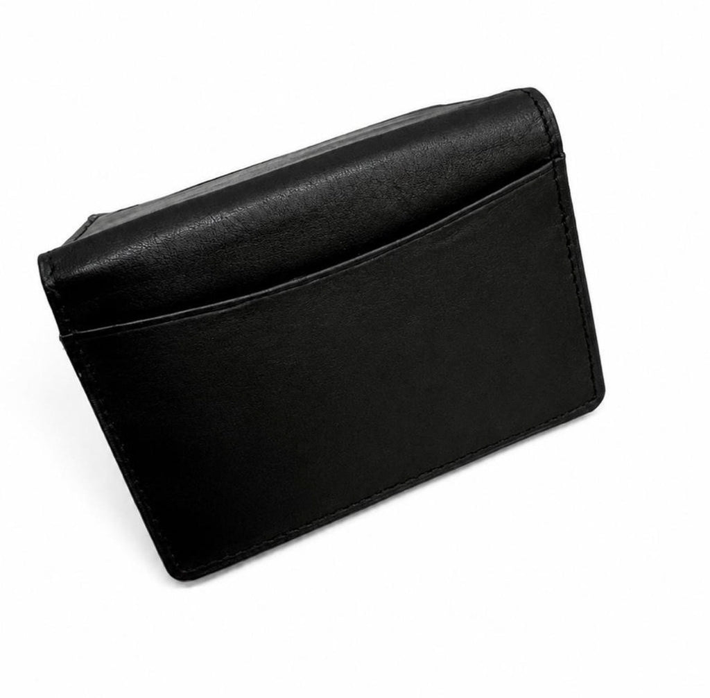 Men’s Genuine Leather Slim Wallet – Black Card Holder with ID Window & Coin Pocket