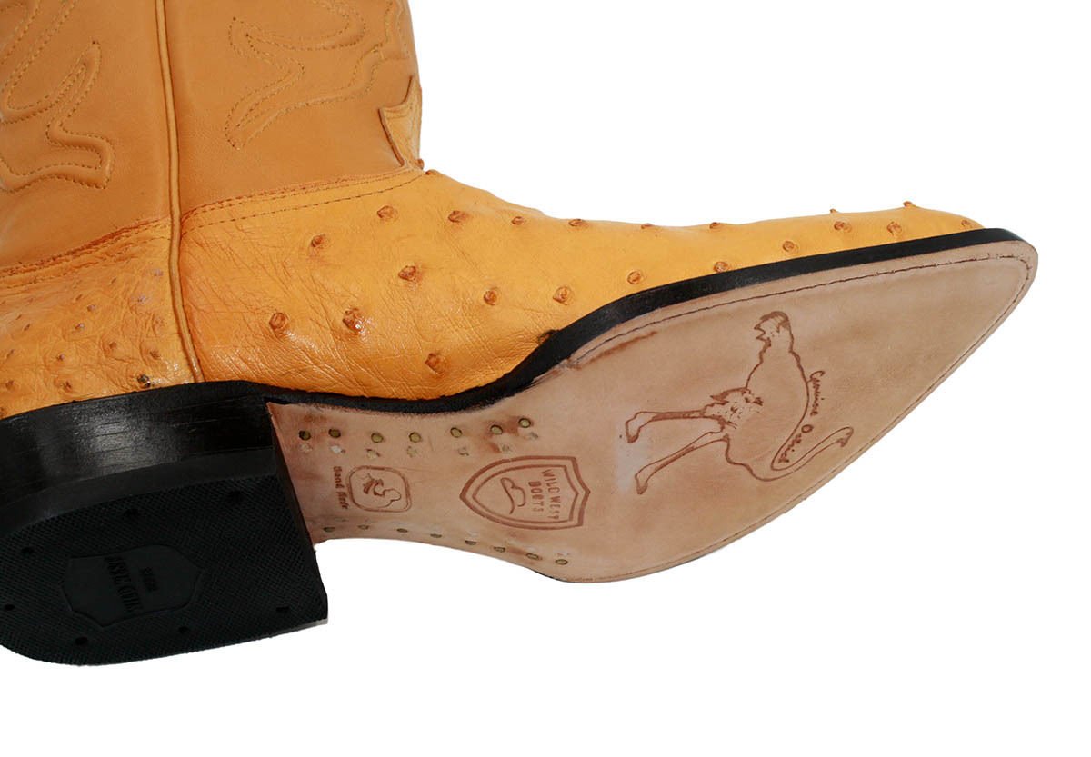 Men's Genuine Wild West Real Ostrich Leather Western Cowboy Boots_Black_8
