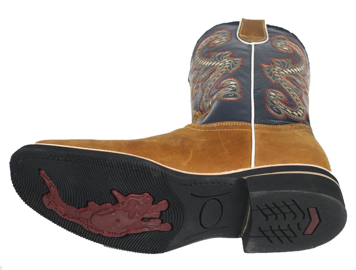 Men Cowboy Genuine Cow Hide Leather Square Toe Boots