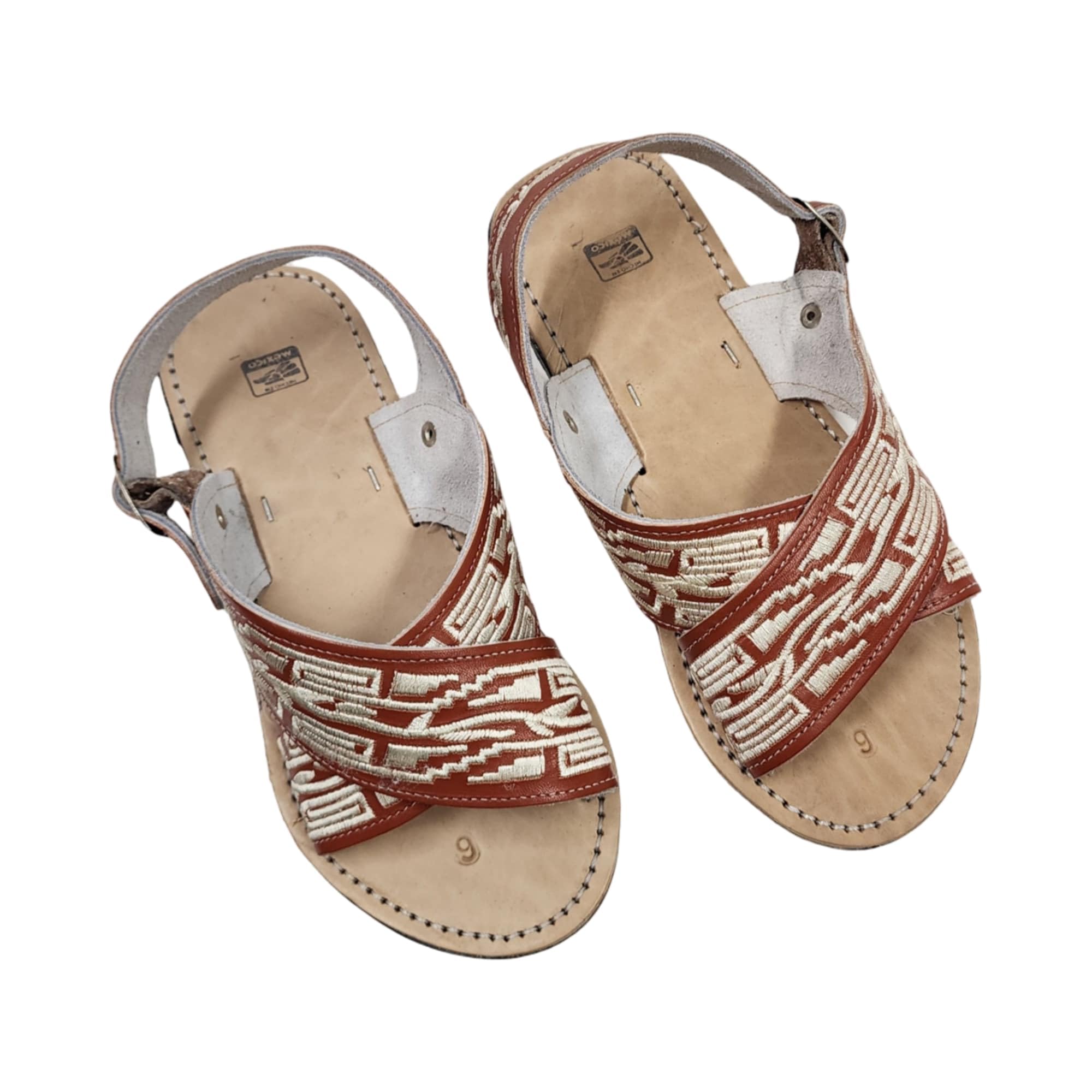 Dona Michi MEN LEATHER MEXICAN two strap PITEADO BORDADO SANDALS Huarache Cruzado Bordado