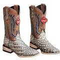 Men's Genuine Cowhide Coco Belly Print Leather Square Toe Boots Handcrafted