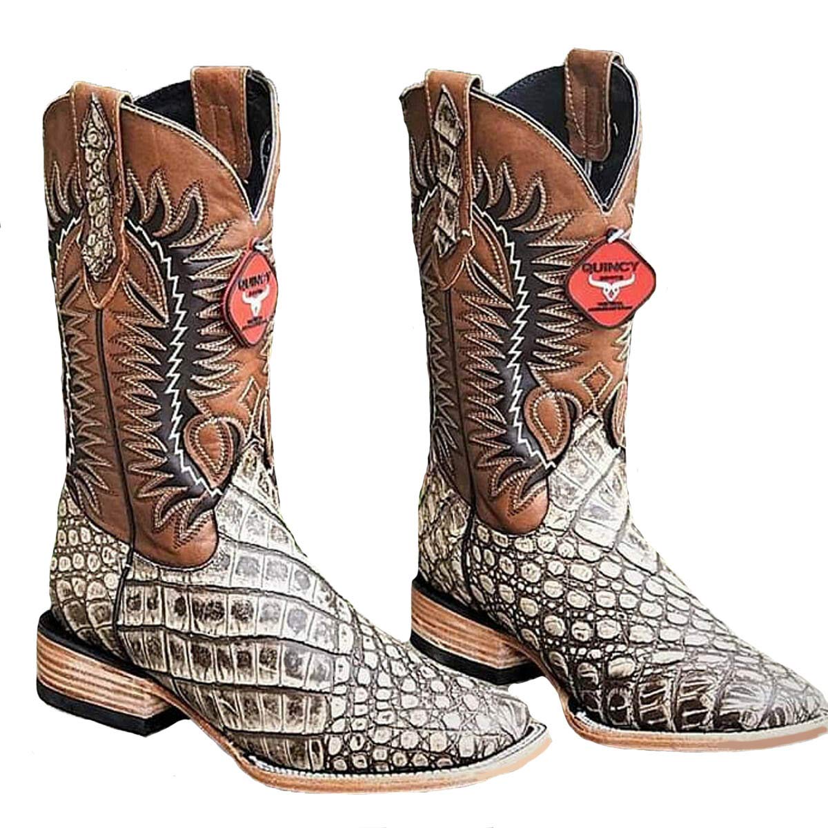 Men's Genuine Cowhide Coco Belly Print Leather Square Toe Boots Handcrafted