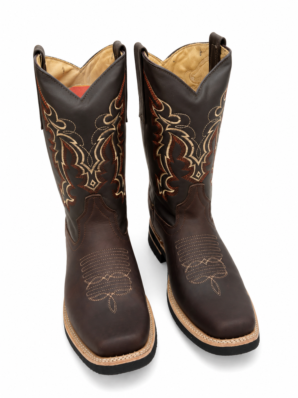 Men's Genuine Leather Western Cowboy Boots – Broad Square Toe Embroidered Rodeo Work & Riding Boots