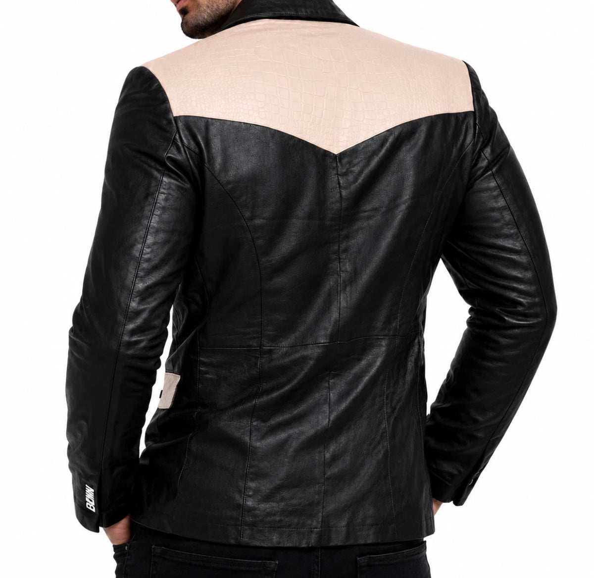 Men’s Genuine Leather Western Blazer – Black & Ivory Cowboy Jacket