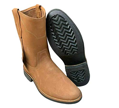 Dona Michi MEN'S WORK BOOTS GENUINE NUBUCK LEATHER PULL ON TAN/MOCA SAFETY WESTERN BOTAS