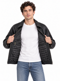 Men’s Genuine Soft Lambskin Leather Bomber Jacket – Black