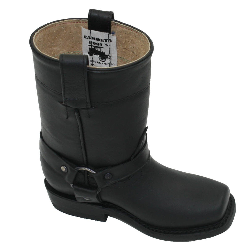 Dona Michi Unisex Kids Genuine Soft Cow Hide Black Leather Motorcycle Harness Boots