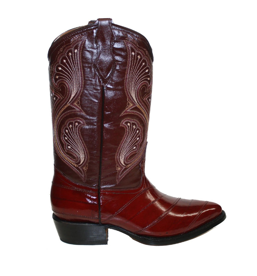 Men Genuine EEL Skin Cowboy Western j Toe Leather Boots
