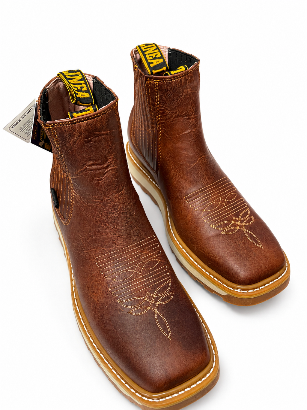 Men’s Genuine Leather Western Chelsea Boots – Brown Pull-On Ranch Boots