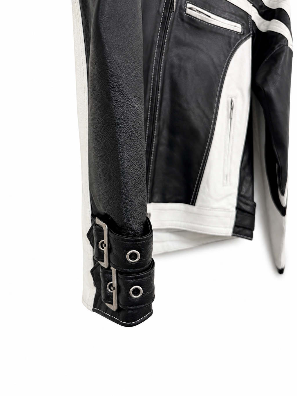 Women’s Genuine Leather Black & White Motorcycle Jacket  Handcrafted