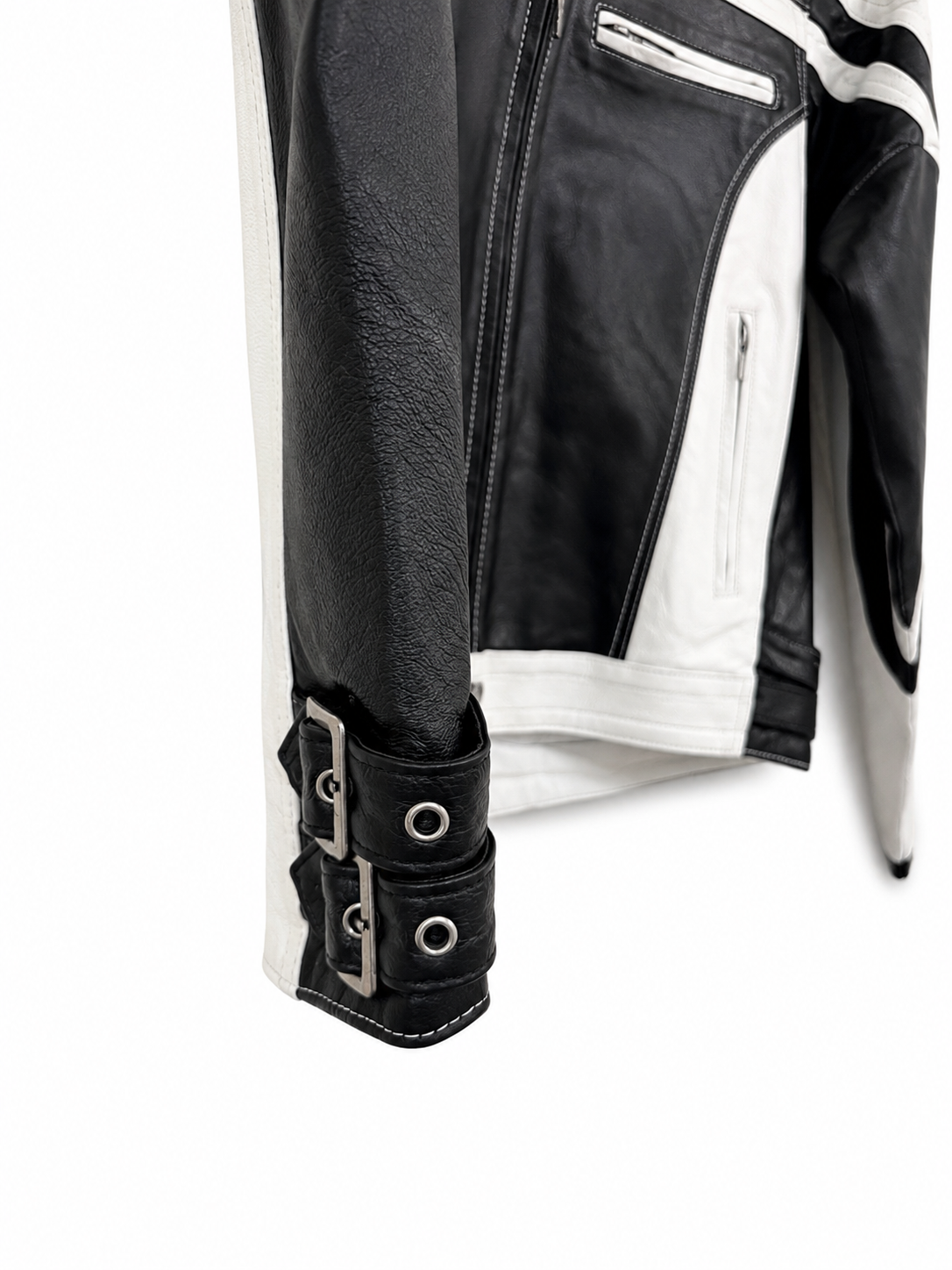 Women’s Genuine Leather Black & White Motorcycle Jacket  Handcrafted