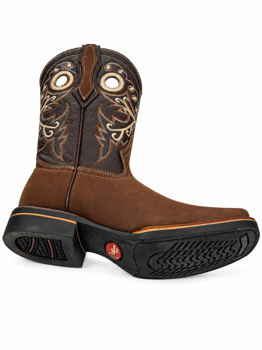 Junior Genuine Leather Western Cowboy Boots – Brown Embroidered Square Toe