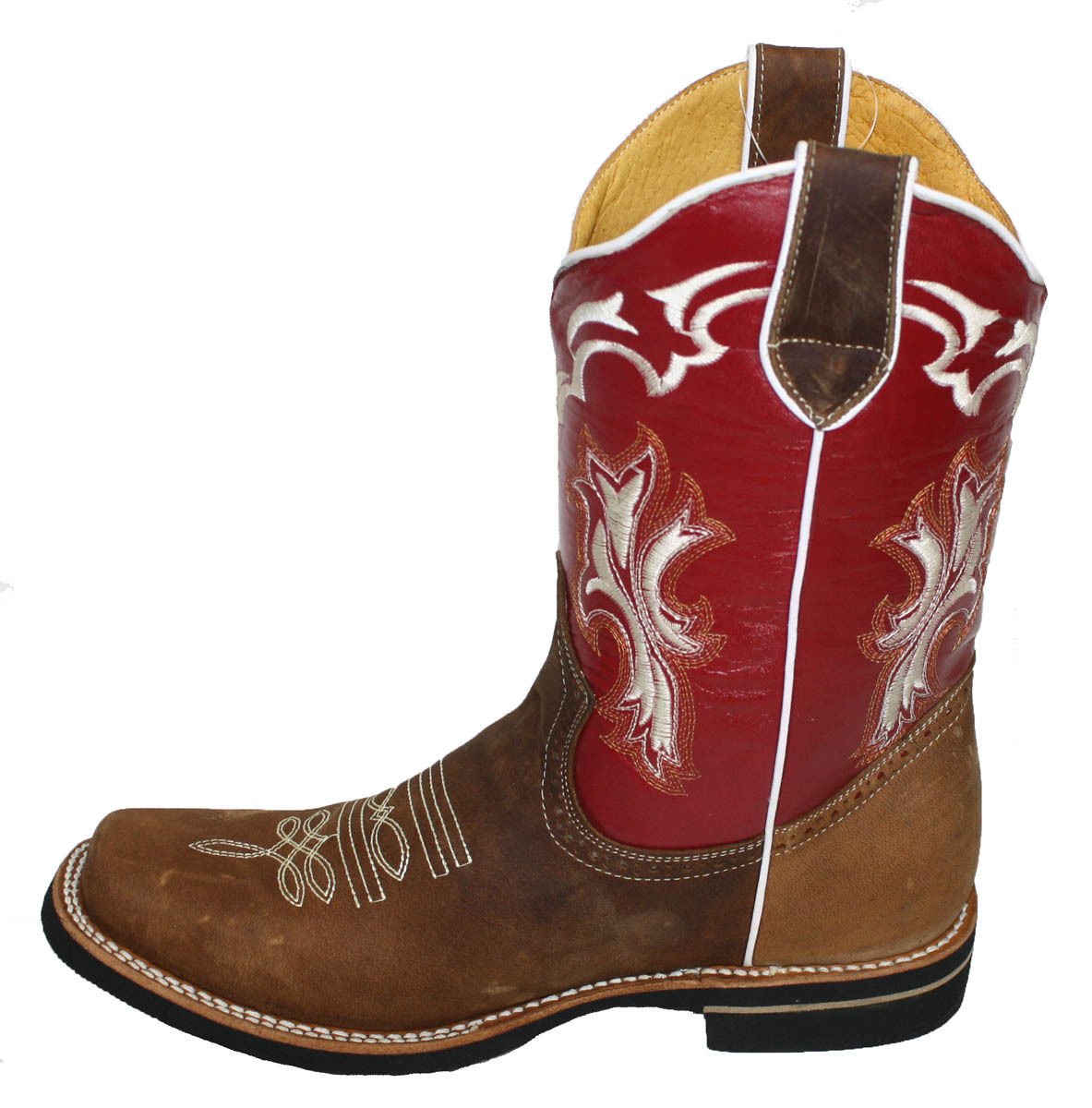 Men Cowboy Genuine Cow Hide Leather Square Toe Boots
