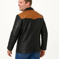 Men’s Genuine Leather Western Sport Coat Blazer – Black/Mango Leather Cowboy Jacket, Western Yoke, 2-Button Casual Dress Jacket