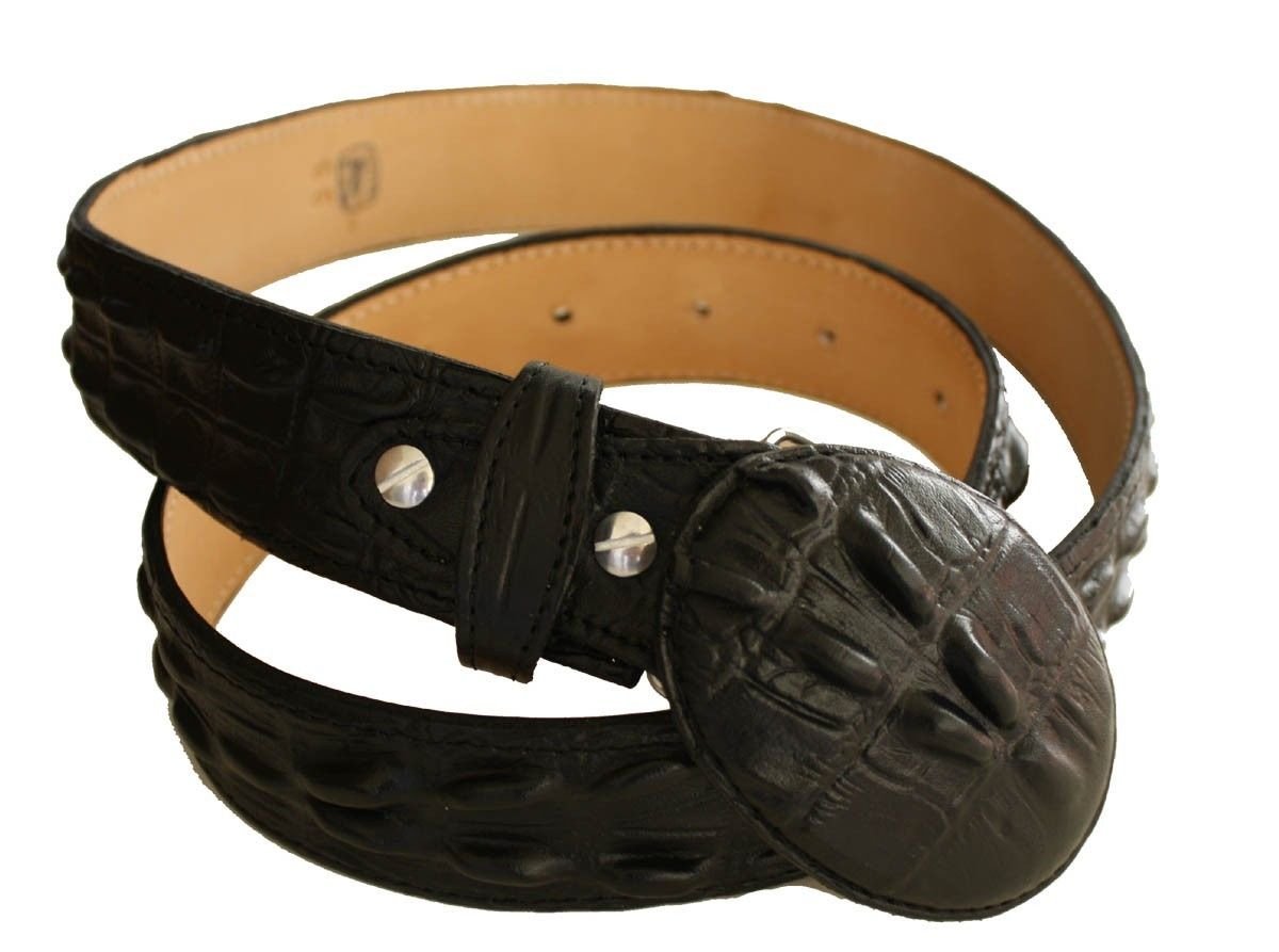 Bonus HEAVY DUTY COW HIDE EMBOSSED CROCODILE ALLIGATOR DESIGN LEATHER BELT CINTO VAQUERO HECHO EN MEXICO