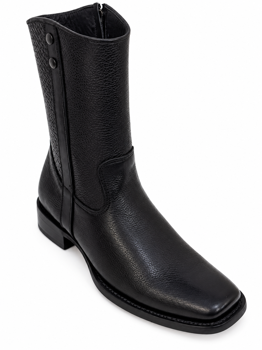 Men’s Genuine Leather Black Cowboy Boots Square Toe Western Side Zip Boots