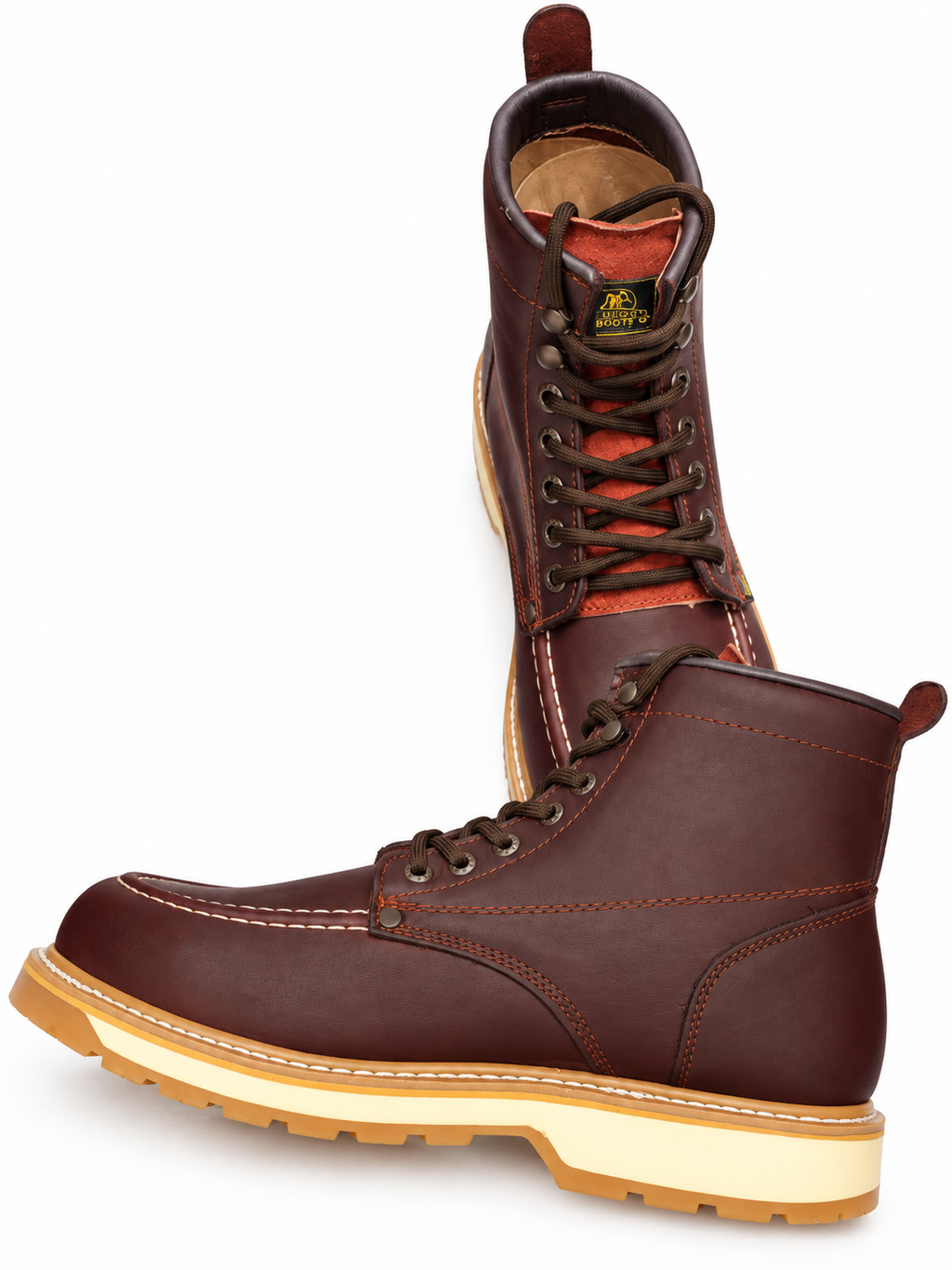 Men’s Genuine Leather Moc Toe Work Boots – Brown Lace-Up Boots with Durable Treaded Sole